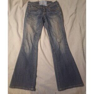 XOXO Flare Jeans Womens 5/6 Vintage Blue Faded Bootcut *Missing Rear Button*